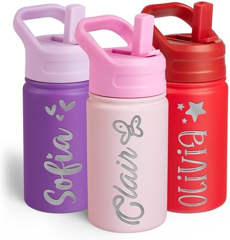 Personalized Kids Water Bottle with Name Icon - 12 oz Pink