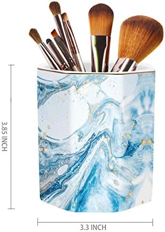 WAVEYU Blue Marble Pencil Holder for Desk