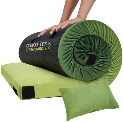 BUPPLEE Memory Foam Camping Pad with Pillow Travel Bag