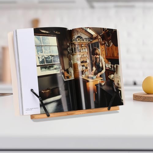 MEGREZ Bamboo Book Stand with Adjustable Height and Page Clips