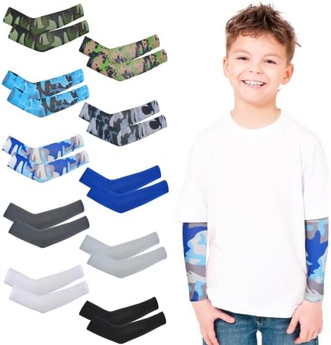 Yahenda 10 Pair Camouflage UV Protection Arm Sleeves for Kids 4-7