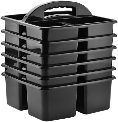 Alink Plastic Classroom Caddy Organizer with Handle 6-Pack 3 Compartments Black