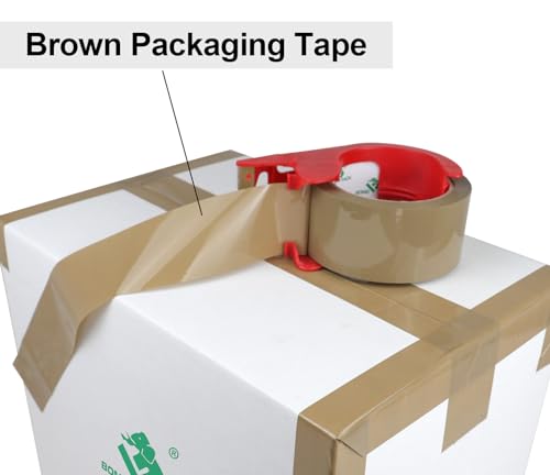 BOMEI PACK Heavy Duty Brown Packing Tape 12 Rolls with Dispenser