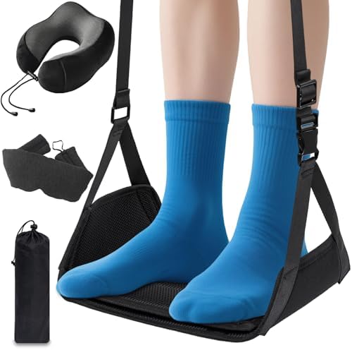 Quinnsus Airplane Foot Hammock with Eye Mask and Neck Pillow