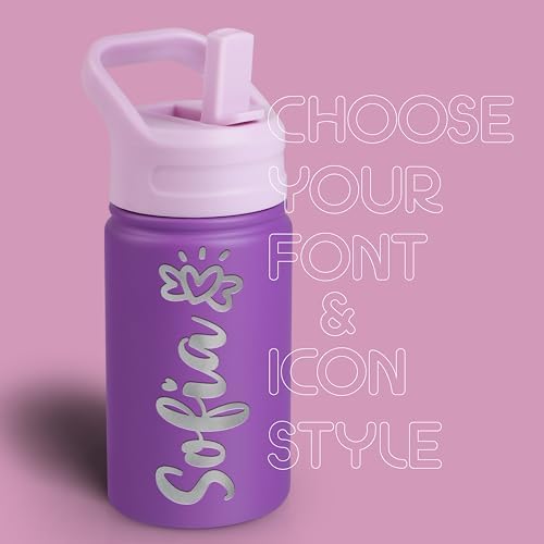 Personalized Kids Water Bottle with Name Icon - Purple