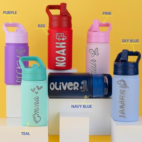 Personalized Kids Water Bottle with Name Icon - Purple