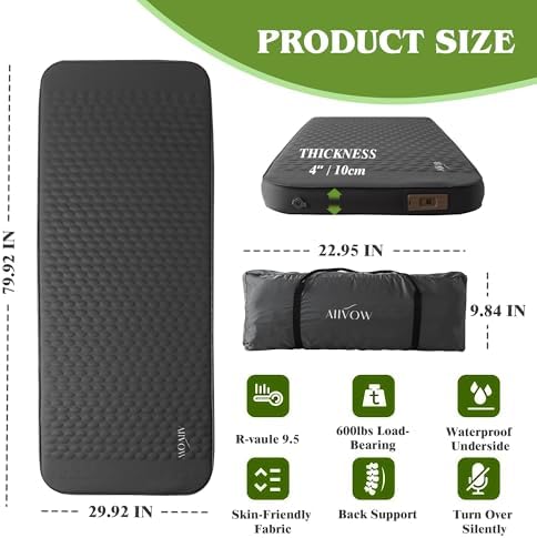 Aiivow 4 Inch Thick Self Inflating Sleeping Pad with Electric Pump
