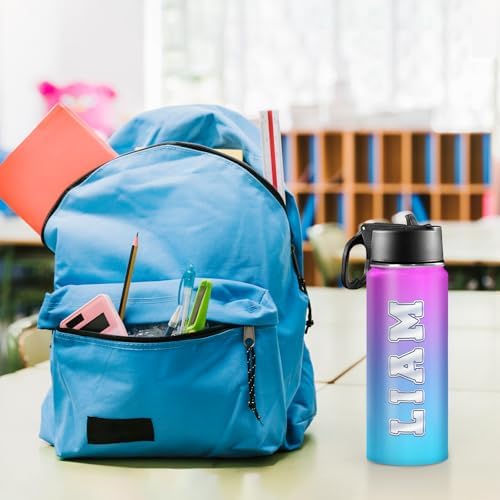 Personalized Insulated Water Bottle for Kids 18oz Stainless Steel with Straw Lid