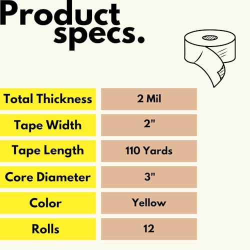 PSBM Yellow Packing Tape 2 Inch x 110 Yards 12 Pack
