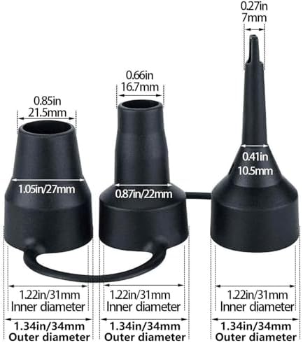 5Pcs Black Nozzles for Electric Air Pump with 3 Sizes