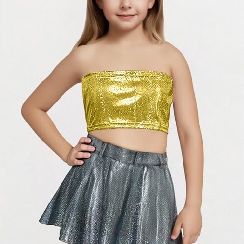 Kids Girls Shiny Dance Crop Tops for Performance Costume