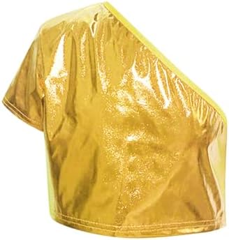 Kids Girls Sparkly Metallic Shiny One Shoulder Crop Top 1