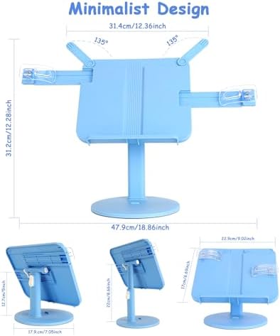 AssHMKIT Kids Book Stand with Page Clips and Foldable Design Blue