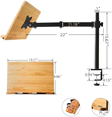 Bamboo Book Stand with Clamp and Page Clips