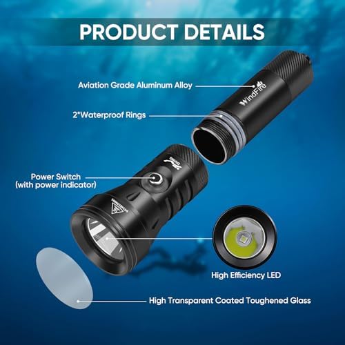 WINDFIRE 4 Modes Diving Flashlight with IPX8 Waterproof