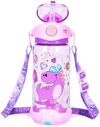 YOYTOO 22oz BPA Free Kids Water Bottle with Straw and Lanyard