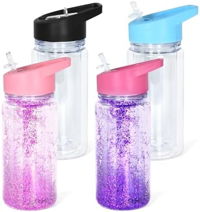 CHLJAR 10oz 4 Pack Clear Snow Globe Tumbler with Handle Lid