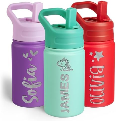 Personalized Kids Water Bottle with Name Icon - 12 oz Teal