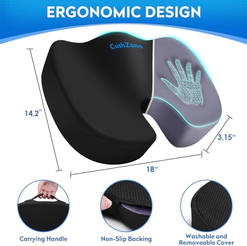 CushZone Ergonomic Memory Foam Seat Cushion - Black
