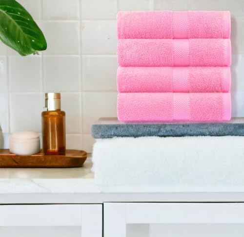 Premium Natural Cotton Bath Towel Set - 4-Pack Pink