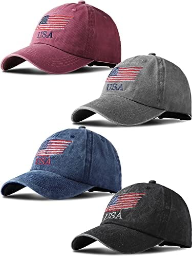 4 Pieces USA Flag Tactical Baseball Caps for Men Women Teens