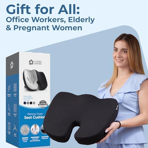 5 STARS UNITED Seat Cushion for Tailbone Pain Relief Black