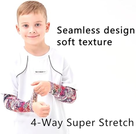 UV Protection Arm Sleeves for Kids UPF 50 Cooling Tattoo Design