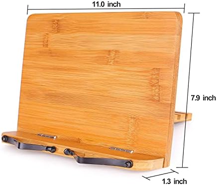 MEGREZ Bamboo Book Stand with Adjustable Height and Page Clips