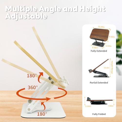 Heartor Adjustable Wooden Book Stand with 360 Swivel Base