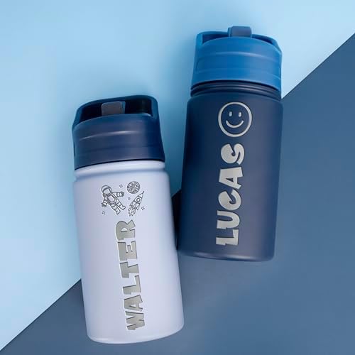 Custom Kids Water Bottle with Engraved Name and Icon 12 oz Sky Blue