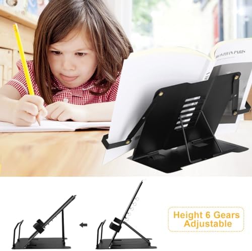 2 Pack Adjustable Metal Book Stand with Page Clips