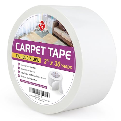 BOMEI PACK Carpet Tape 3 x 30 Yards Residue-Free Double Sided