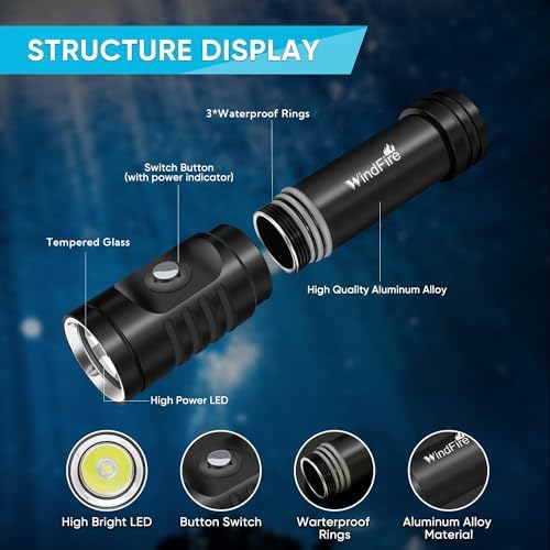 WINDFIRE Scuba Flashlight Underwater Headlamp