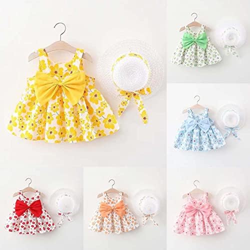 Infant Girl Summer Sleeveless Sundress with Straw Hat Set