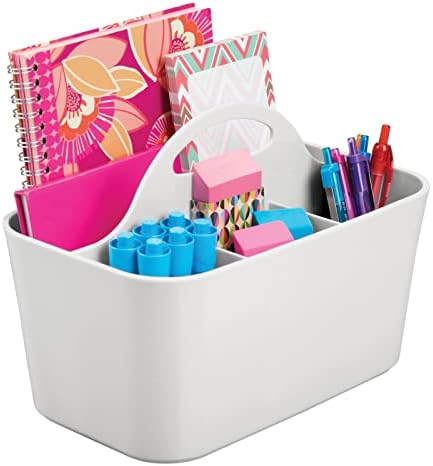 mDesign 2 Pack Light Gray Plastic Storage Tote with Handle
