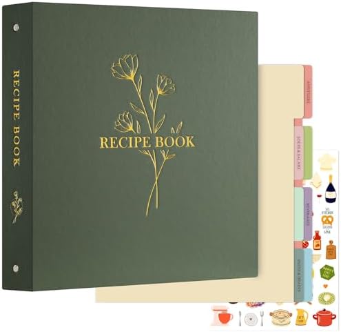 Lanpn Recipe Binder 85x11 Green Waterproof 60 Plastic Sleeves 116 Recipes