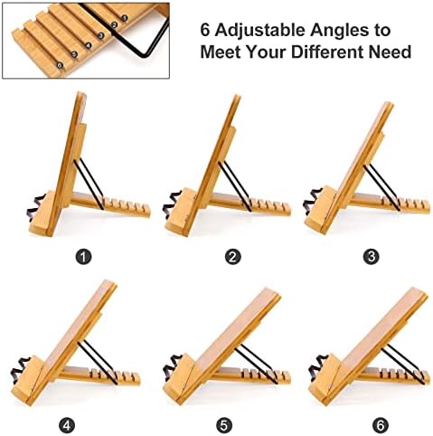 MEGREZ Bamboo Book Stand Foldable with 6 Height Adjustments