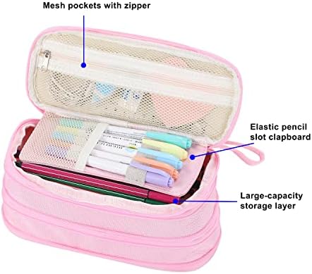 Tergopa Big Pencil Case with Handle and Zipper - Light Pink