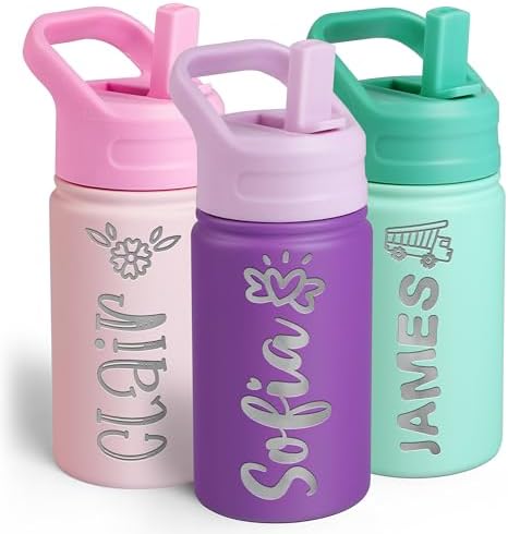 Personalized Kids Water Bottle with Name Icon - Purple