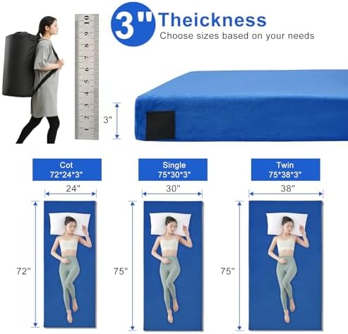 Lxotvae Memory Foam Camping Mattress Pad with Waterproof and Non-Slip Bottom