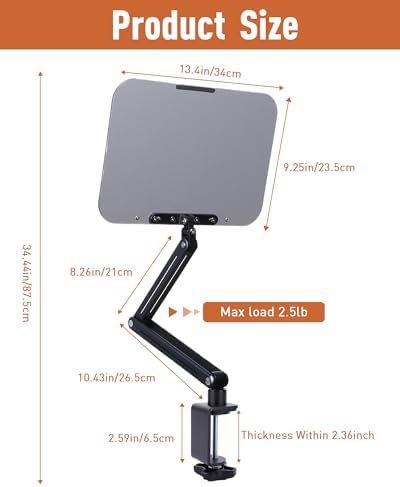 ASIEIT Adjustable Book Stand with Clamp 20 Height 360 Swivel 223 lb Lightweight