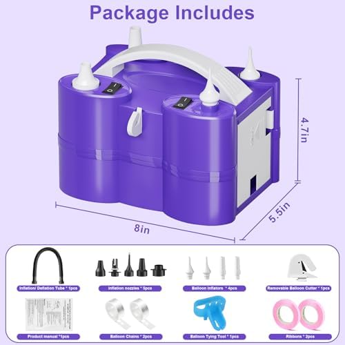 FLSEPAMB 3-in-1 Electric Balloon Pump with Dual Nozzles and Balloon Cutter