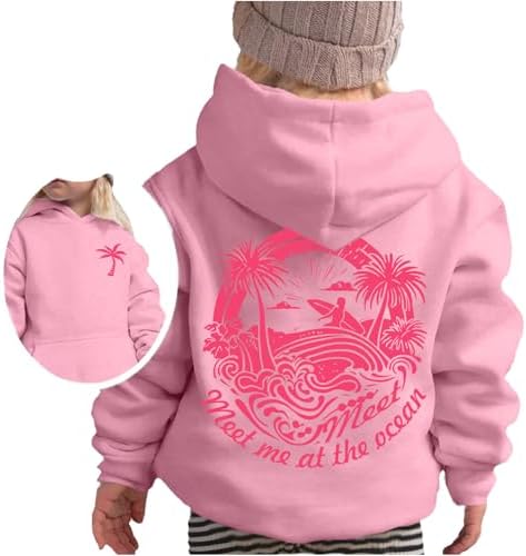 Pink Puff Hoodies for Kids Girls Y2K Preppy Sweatshirt