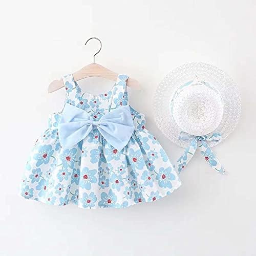 Infant Girl Summer Sleeveless Sundress with Straw Hat Set