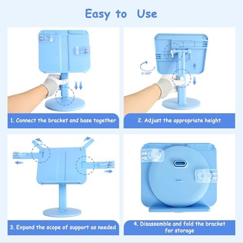 AssHMKIT Kids Book Stand with Page Clips and Foldable Design Blue