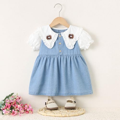 Toddler Girls Denim Puff Sleeve Summer Party Dress