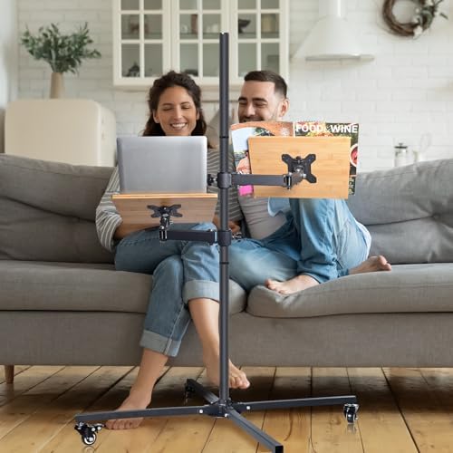 Adjustable Rolling Book Stand with Laptop Holder and 4 Wheels