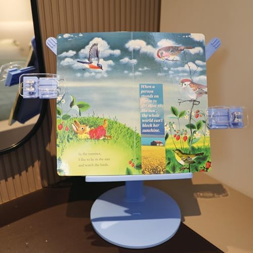 AssHMKIT Kids Book Stand with Page Clips and Foldable Design Blue