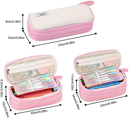 Tergopa Big Pencil Case with Handle and Zipper - Light Pink