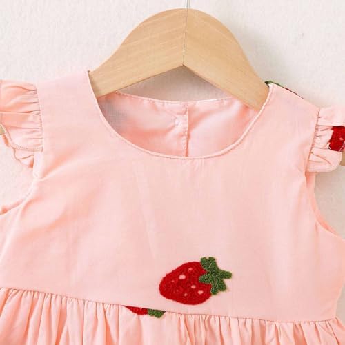Toddler Girls Strawberry Embroidered Cotton Sundress